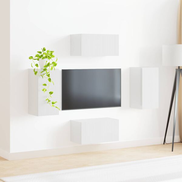 vidaXL TV-Schrankset 4 pcs Hochglanz Wei&szlig; Holzwerkstoff