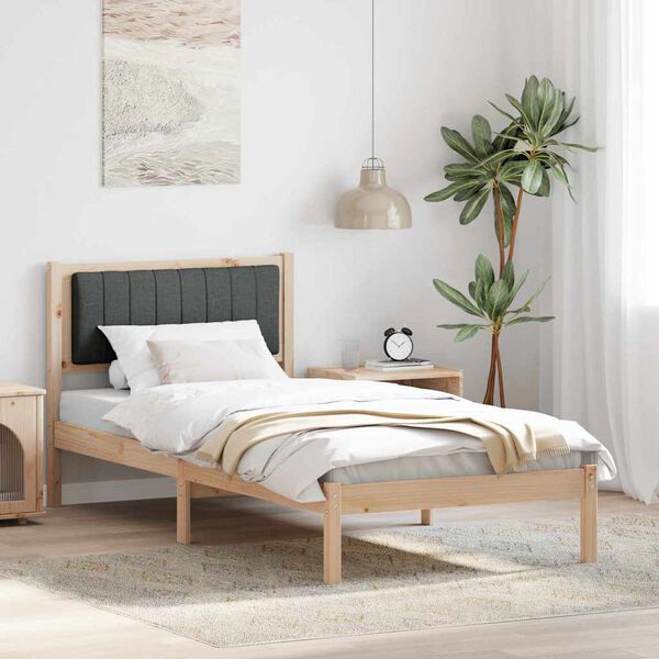 vidaXL Bettgestell mit gepolstertem Kopfteil Dunkelgrau 90 x 190 cm