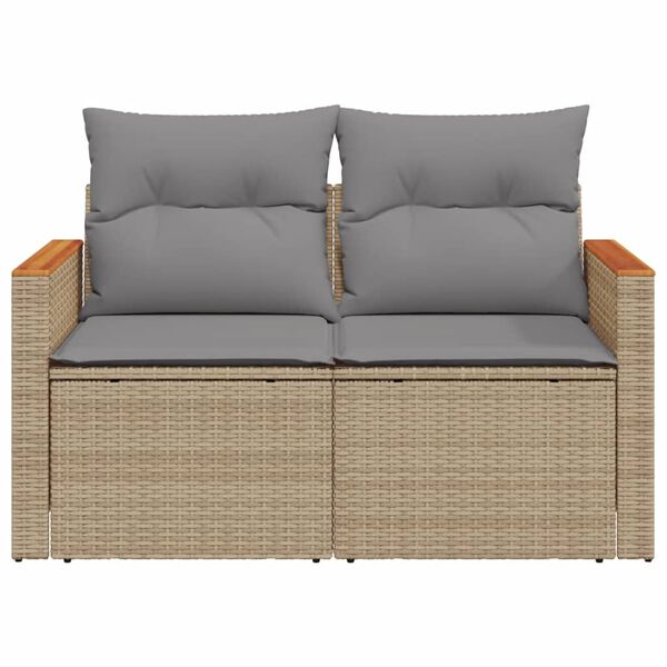 vidaXL Gartensofa mit Kissen 2-Sitzer Beige Poly Rattan