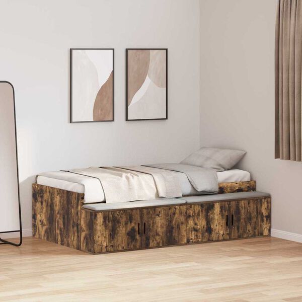 vidaXL Bettrahmen Ger&auml;ucherte Eiche 90 x 190 cm Holzwerkstoff