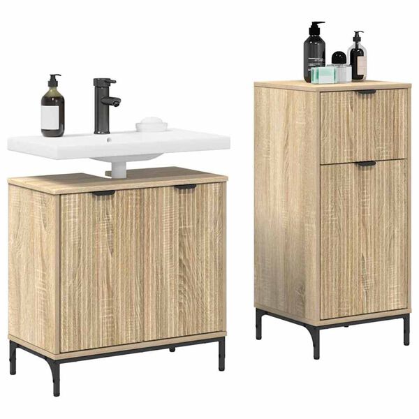 vidaXL Badezimmerm&ouml;bel-Set 2 pcs Sonoma-Eiche Sperrholz und Metall