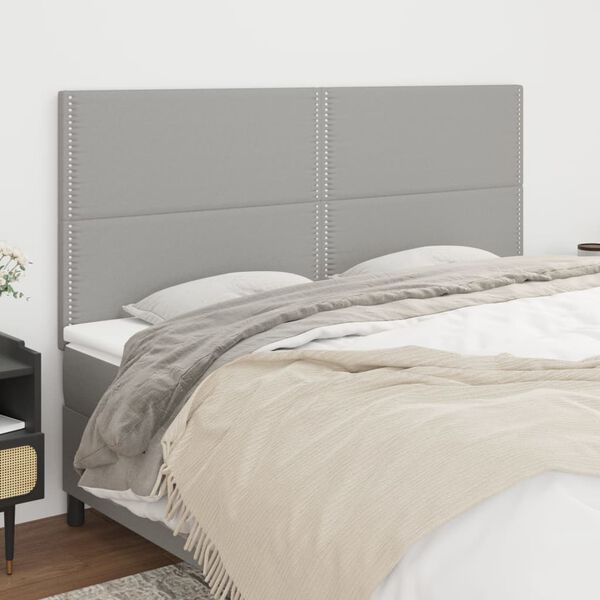 vidaXL Kopfteil Hellgrau 200 x 5 x 118/128 cm Stoff
