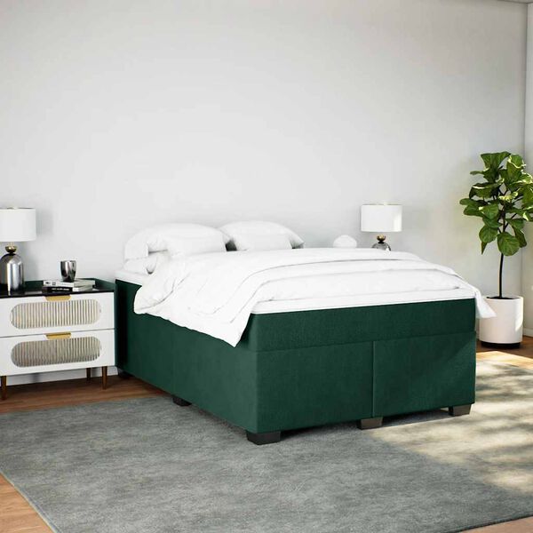 vidaXL Boxspringbett mit Matratze Dunkelgr&uuml;n 140x200 cm Samt