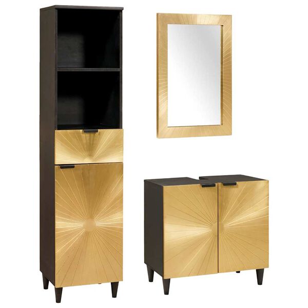 vidaXL Badezimmerschrank-Set 3 pcs Schwarz und Gold Massivholz Mango