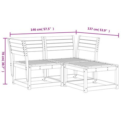 vidaXL 3-tlg. Garten-Sofagarnitur Massivholz Kiefer