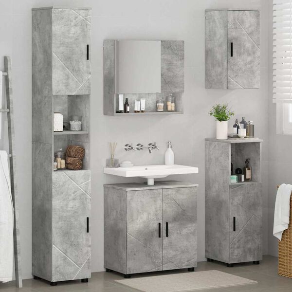 vidaXL Badezimmerm&ouml;bel-Set 5 pcs Beton Grau Holzwerkstoff & Metall