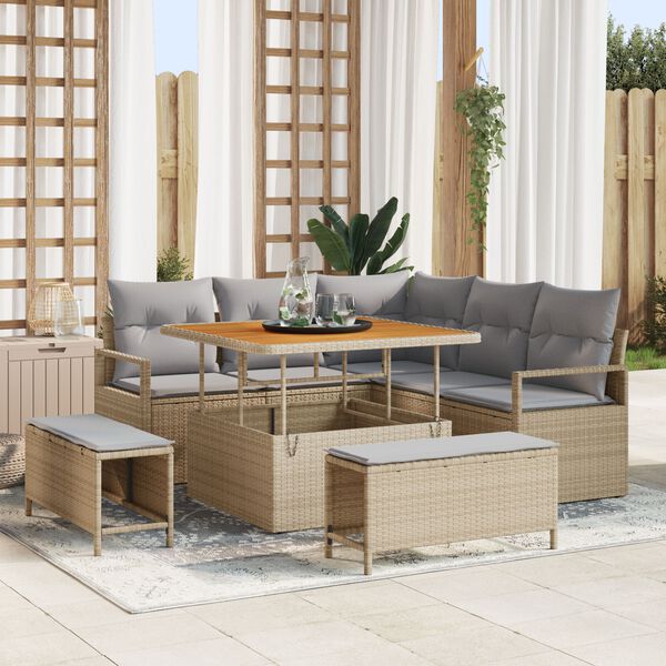 vidaXL Garten-Sofa-Set mit Kissen mit Kissen 8 pcs Beige und Hellgrau