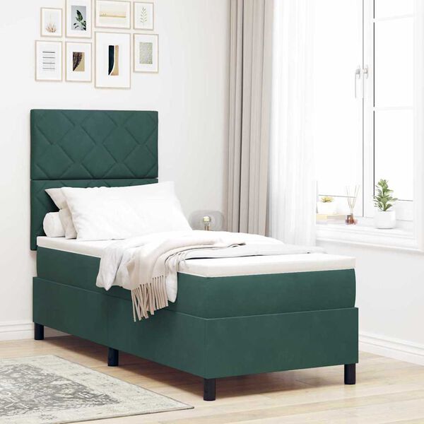 vidaXL Boxspringbett mit Matratze Dunkelgr&uuml;n 80 x 200 cm Stoff