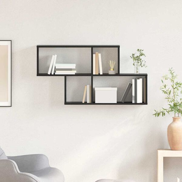 vidaXL Wandregal mit Regal Wandmontiert Schwarz Holzwerkstoff