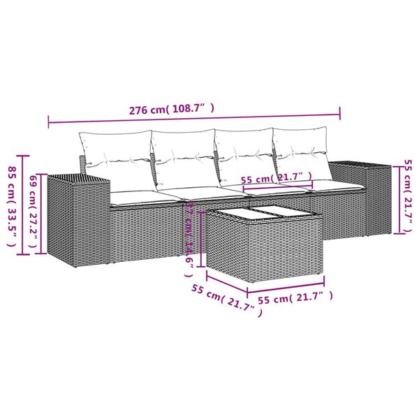 vidaXL 5-tlg. Garten-Sofagarnitur mit Kissen Beige Poly Rattan