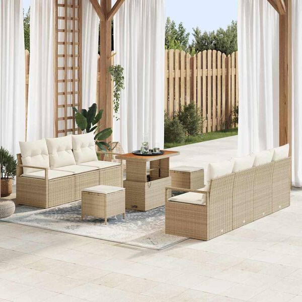 vidaXL Garten-Sofa-Set mit Kissen mit Speicher 10 pcs Beige und Creme