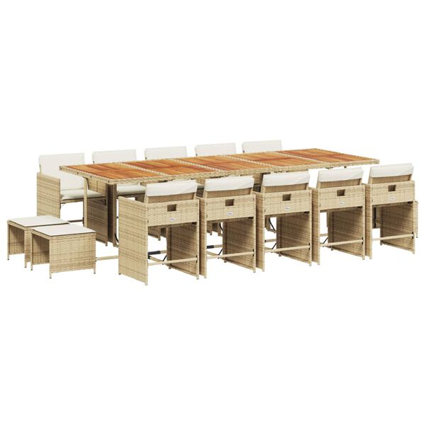 vidaXL 15-tlg. Garten-Essgruppe mit Kissen Beige Poly Rattan