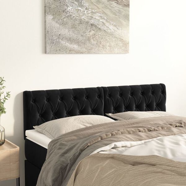 vidaXL Kopfteile Schwarz 160x7x78/88 cm Samt