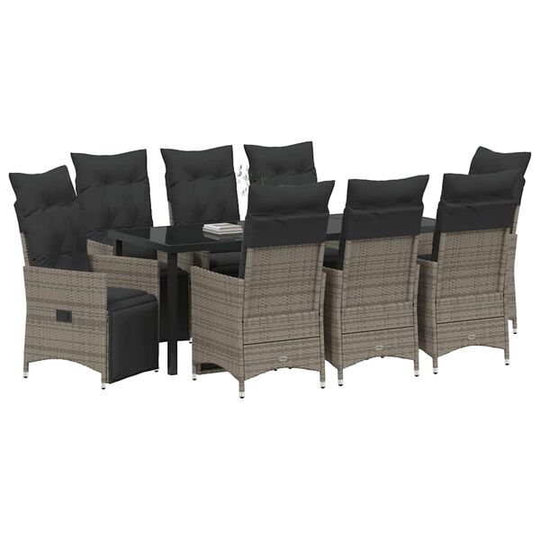 vidaXL Garten Essgruppe mit Kissen 9 pcs Grau Poly Rattan