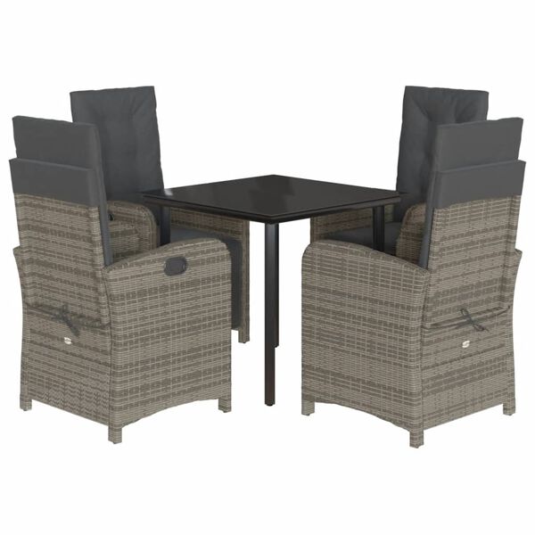 vidaXL 5-tlg. Garten-Essgruppe mit Kissen Grau Poly Rattan