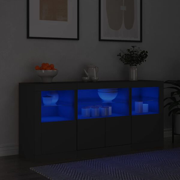 vidaXL Sideboard mit LED-Leuchten Schwarz 142,5x37x67 cm