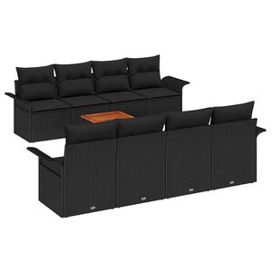 vidaXL Gartensofa-set mit Kissen 9 pcs Schwarz Poly-Rattan