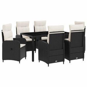 vidaXL Outdoortisch-Set 7 stk. Schwarz und Cremewei&szlig; Poly-Rattan