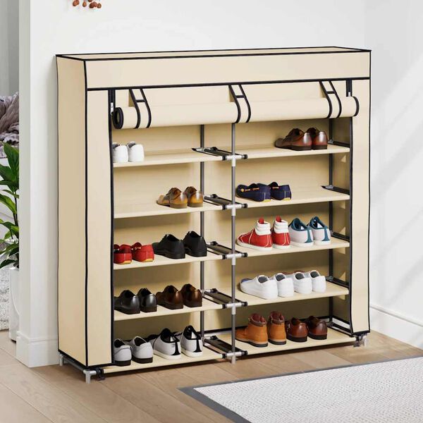 vidaXL Schuhschrank mit Abdeckung Cremewei&szlig; 115 x 28 x 110 cm Stoff