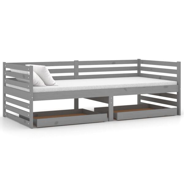 vidaXL Tagesbett mit Schubladen 90x200 cm Grau Massivholz Kiefer