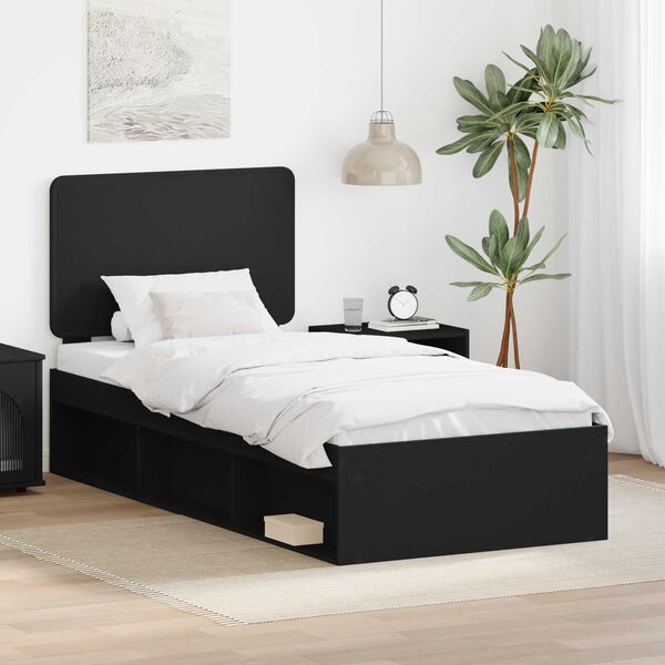 vidaXL Bettrahmen Schwarz 90 x 200 cm Massives Kiefernholz