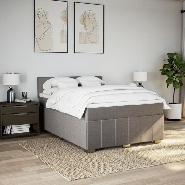 vidaXL Boxspringbett mit Matratze Taupe 140x190 cm Stoff