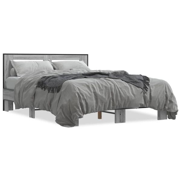 vidaXL Bettgestell Grau Sonoma 135x190 cm Holzwerkstoff und Metall