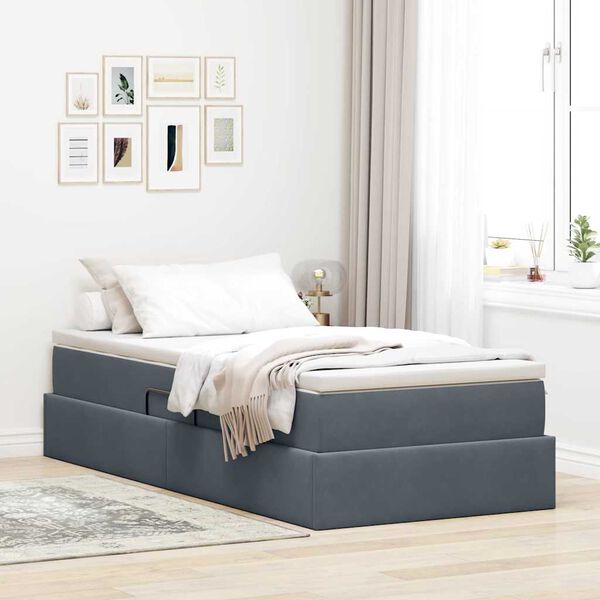 vidaXL Aufbewahrungsbett mit Matratze Dunkelgrau 90 x 200 cm Samt