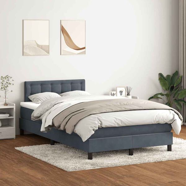vidaXL Boxspringbett mit Matratze & LED Dunkelgrau 120x220 cm Samt