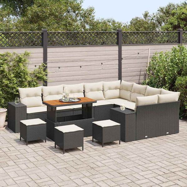 vidaXL Garten-Sofa-Set mit Kissen mit Kissen 13 pcs Schwarz und Creme
