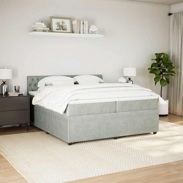 vidaXL Boxspringbett mit Matratze Hellgrau 200x200 cm Samt