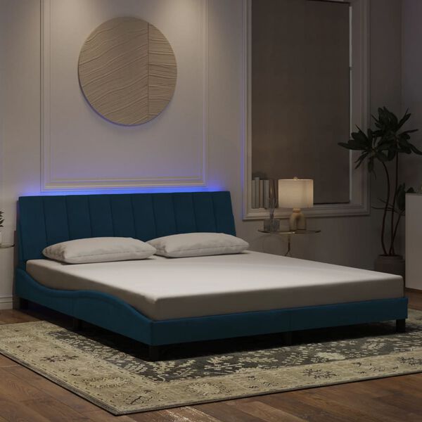 vidaXL Bettgestell mit LED ohne Matratze "Hanko" Blau 180x200 cm Samt