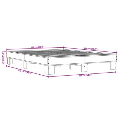 vidaXL Bettgestell Räuchereiche 160x200 cm Holzwerkstoff und Metall