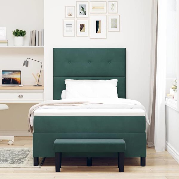 vidaXL Boxspringbett mit Matratze Dunkelgr&uuml;n 120 x 190 cm Samt
