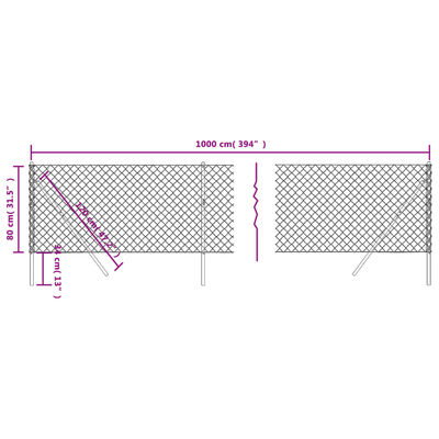 vidaXL Maschendrahtzaun Grün 0,8x10 m