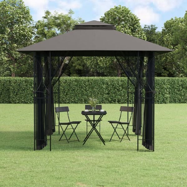 vidaXL Pavillon mit Seitenw&auml;nden Anthrazit 300x300x270 cm Stahl