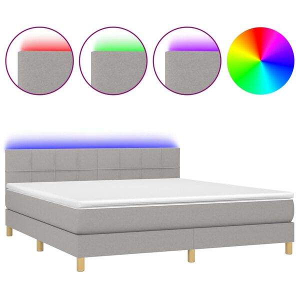 vidaXL Boxspringbett mit Matratze & LED Hellgrau 180x200 cm Stoff
