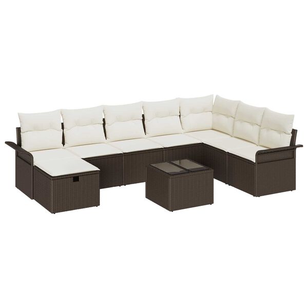 vidaXL Garten-Sofa-Set mit Kissen mit Speicher 9 pcs Braun Poly Rattan