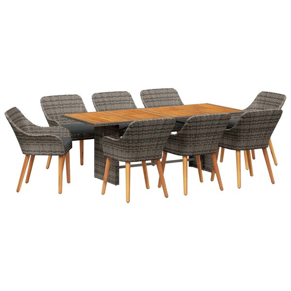 vidaXL Garten Essgruppe mit Kissen 9 pcs Grau Poly-Rattan