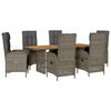 vidaXL 7-tlg. Garten-Essgruppe mit Kissen Grau Poly Rattan