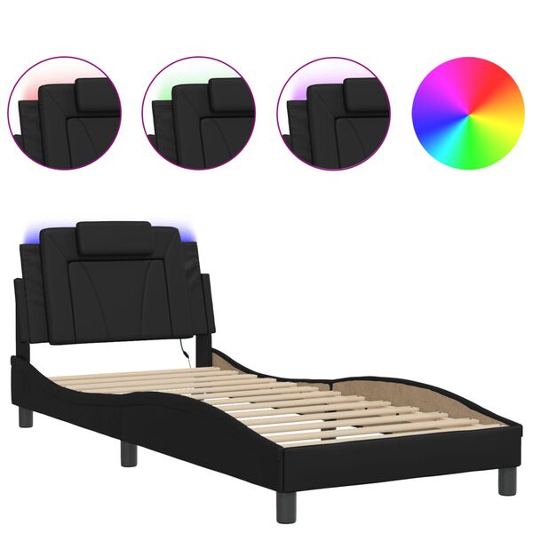 vidaXL Bettgestell "Viana" mit LED ohne Matratze Schwarz 90x190 cm