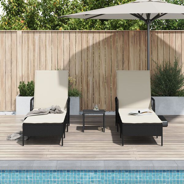 vidaXL Sonnenliege mit Kissen 3 pcs Schwarz und Cremewei&szlig; Poly-Rattan