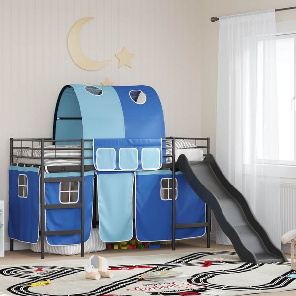 vidaXL Kinder-Etagenbett Schwarz und Blau 75 x 190 cm Metall