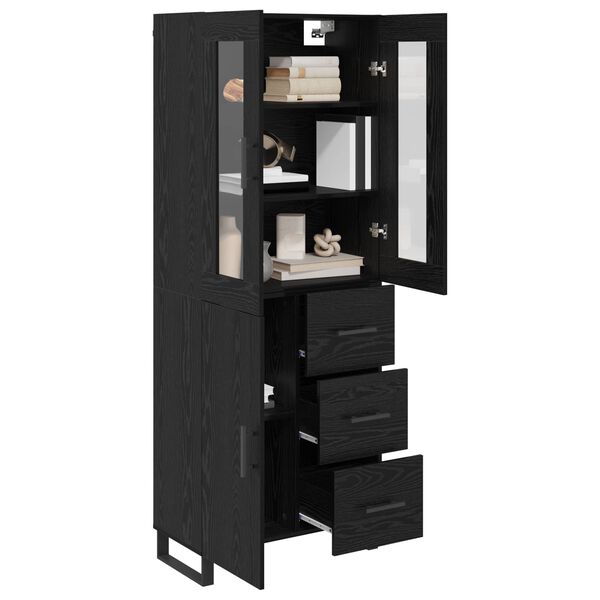 vidaXL Highboard 2 pcs Schwarz Eichen-Optik Engineered Wood und Glas