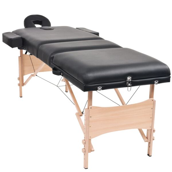 vidaXL Massageliege 3-Zonen mit Hocker Klappbar 10 cm Sitz Schwarz
