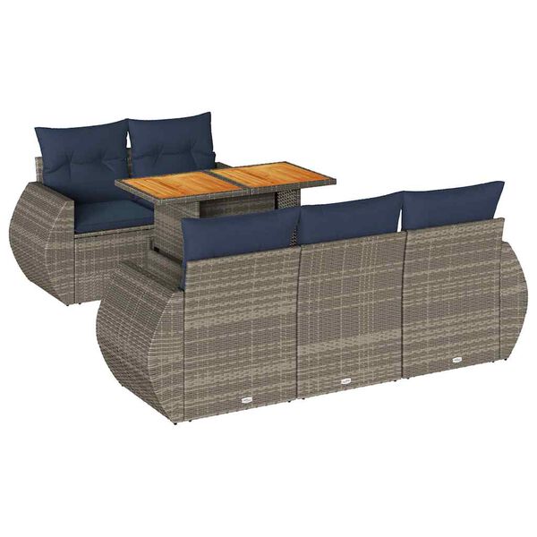 vidaXL 6-tlg. Garten-Sofagarnitur mit Kissen Grau Poly Rattan