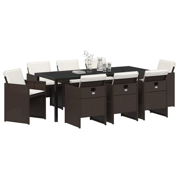 vidaXL Garten Essgruppe mit Kissen 9 pcs Braun Poly-Rattan