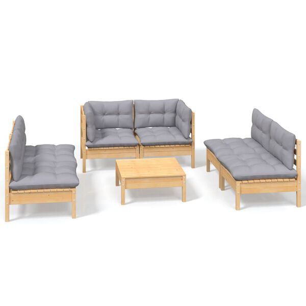 vidaXL 7-tlg. Garten-Lounge-Set mit Grauen Kissen Kiefer Massivholz