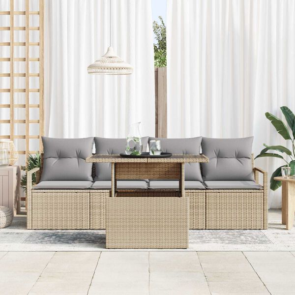 vidaXL Garten-Sofa-Set mit Speicher 5 pcs Beige Poly Rattan