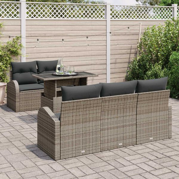 vidaXL Gartensofa-set mit Kissen mit Kissen 6 pcs Grau Poly Rattan